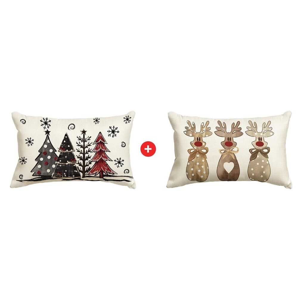 4741 Christmas Watercolor Trees Snowflake Love Heart Reindeer Throw Pillow